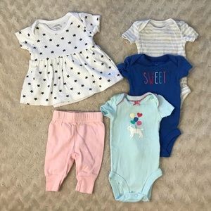 Preemie Baby Girl Bundle Star Print Dress Bodysuits Pants Sweet Carter’s Blue